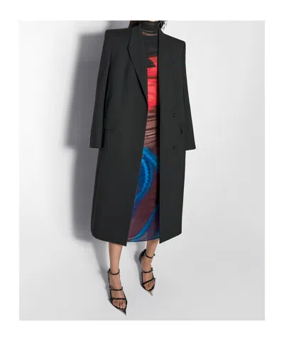 Mugler Wool Coat In Black