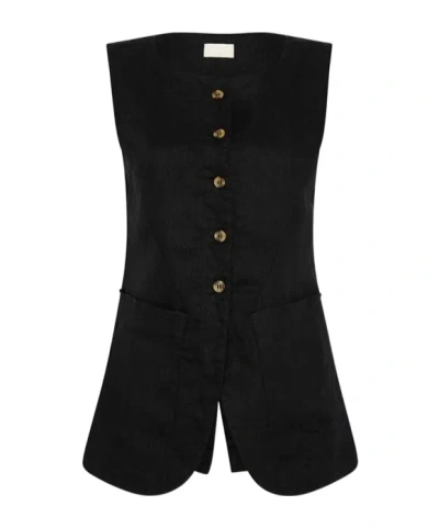 Posse Womens Black Emma Two-patch-pockets Linen Vest In Black