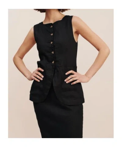 Posse Womens Black Emma Two-patch-pockets Linen Vest In Black