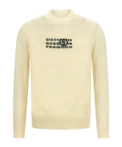 Mm6 Maison Margiela Crew Neck Distressed Graphic Print Sweater