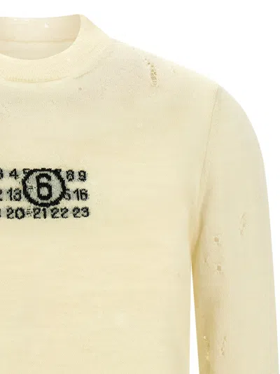 Mm6 Maison Margiela Crew Neck Distressed Graphic Print Sweater