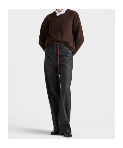 Prada Crew Neck Sweater In Cashmere Wool In Brown