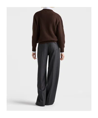 Prada Crew Neck Sweater In Cashmere Wool In Brown