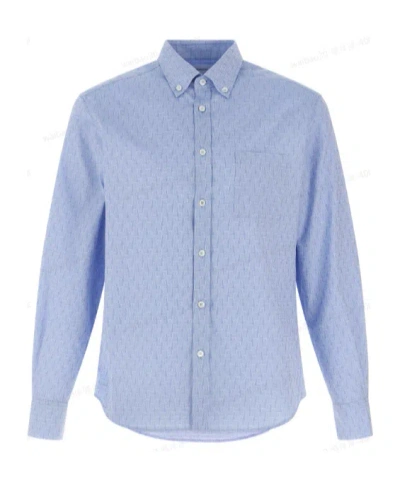 Ferragamo Logo Monogram Button-up Shirt In Blue