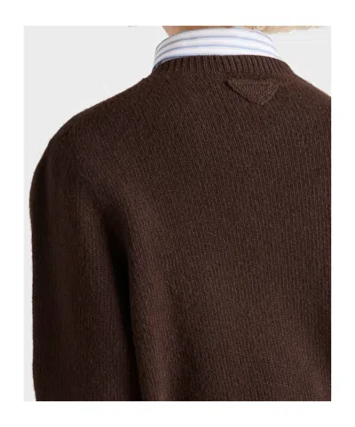 Prada Crew Neck Sweater In Cashmere Wool In Brown