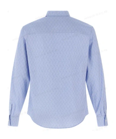 Ferragamo Logo Monogram Button-up Shirt In Blue