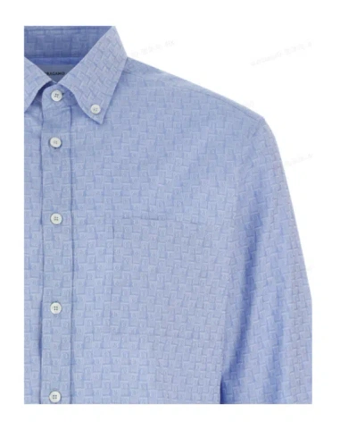 Ferragamo Logo Monogram Button-up Shirt In Blue