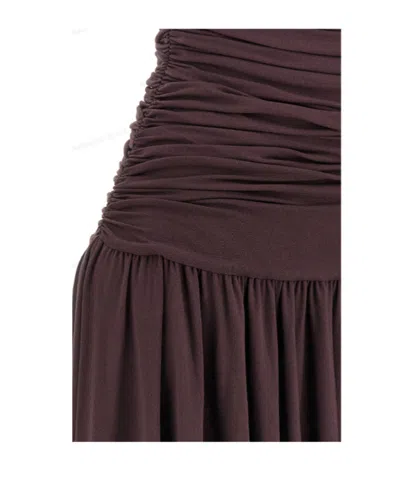 Magda Butrym Flared Skirt Lace Trim Ruched Dress In Brown