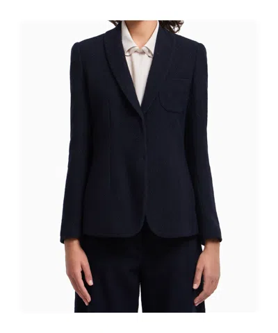 Emporio Armani Icon Single-breasted Blazer In Jacquard With A Chevron Motif In Blue