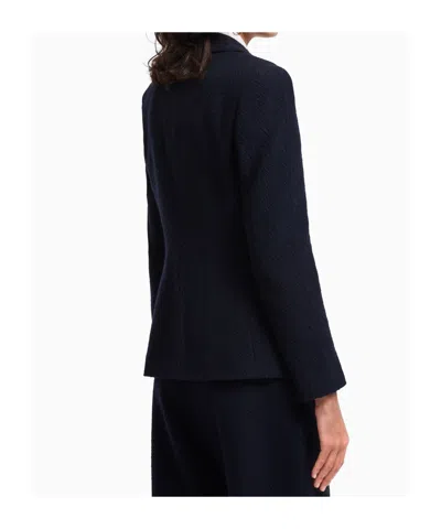 Emporio Armani Icon Single-breasted Blazer In Jacquard With A Chevron Motif In Blue