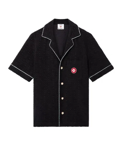 Casablanca Black Shirt With Classic Lapels And All-over Embossed Monogram In Black