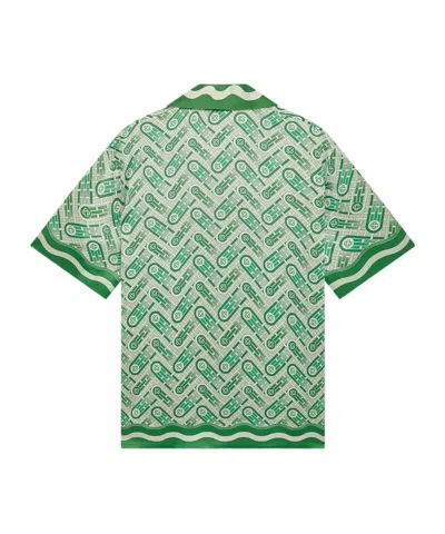 Casablanca Mens Green Ping Pong Ping Pong Monogram Cuban-collar Short-sleeve Silk Shirt In Green