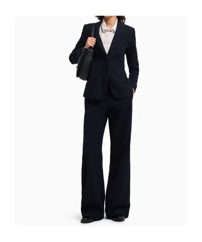 Emporio Armani Icon Single-breasted Blazer In Jacquard With A Chevron Motif In Blue