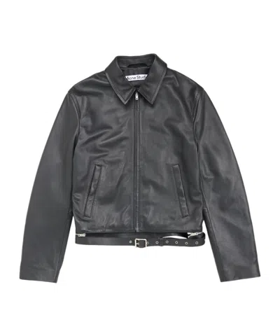 Acne Studios Long Sleeve Leather Jacket In Black