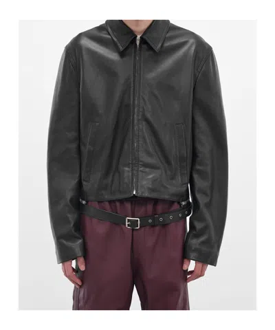 Acne Studios Long Sleeve Leather Jacket In Black