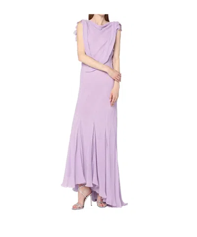 Alberta Ferretti Long Dress With Light Purple Ruffles Women In Purple