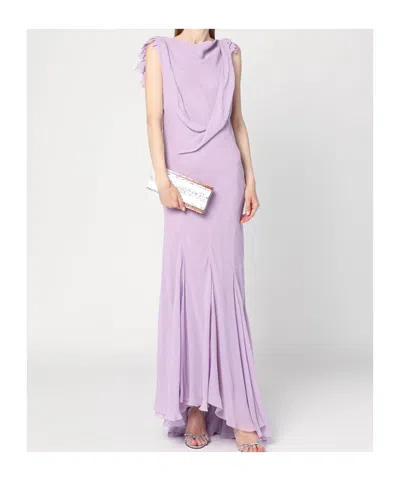 Alberta Ferretti Long Dress With Light Purple Ruffles Women In Purple