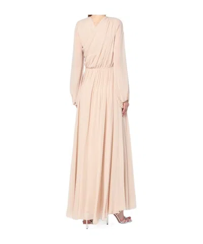 Alberta Ferretti Silk Georgette Draped Detailing Floor-length Dress In Pink