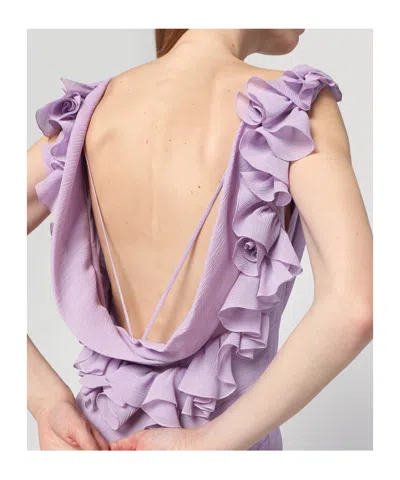 Alberta Ferretti Long Dress With Light Purple Ruffles Women In Purple