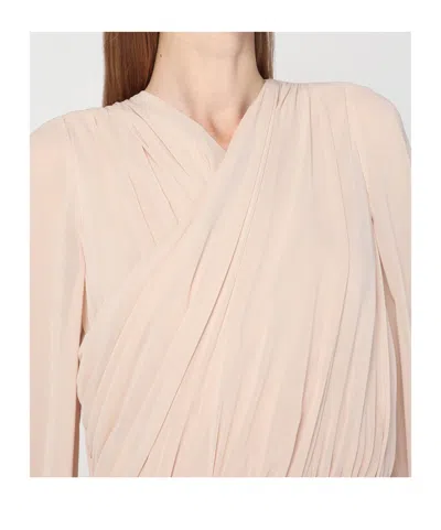 Alberta Ferretti Silk Georgette Draped Detailing Floor-length Dress In Pink