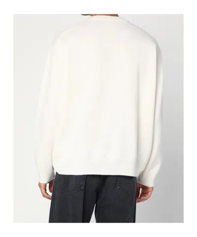 Roberto Collina Crew Neck Cotton Blend Brushed Sweater In White