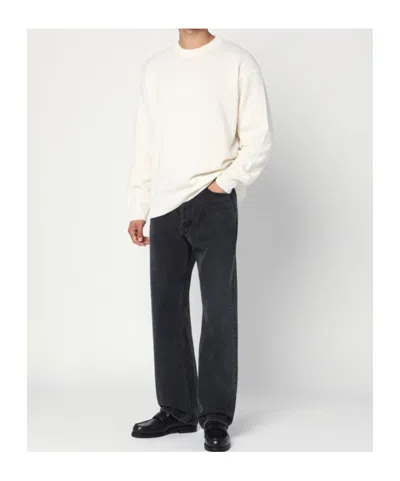 Roberto Collina Crew Neck Cotton Blend Brushed Sweater In White