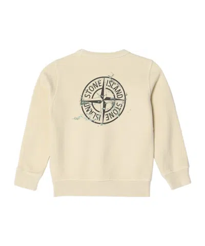 Stone Island Ivory Cotton Crewneck Sweatshirt With Logo In Neutral