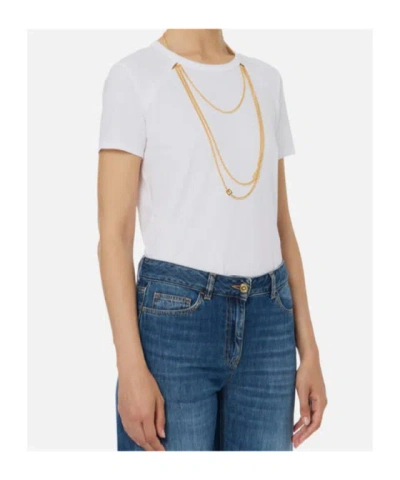Elisabetta Franchi Logo T-shirt With Gold Chain Detail In White