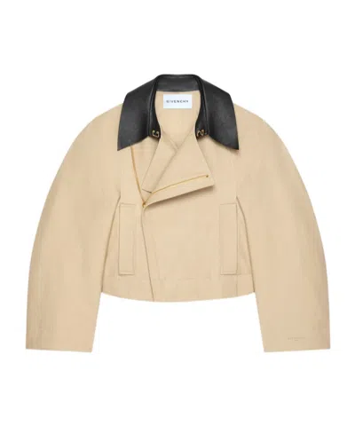 Givenchy Cropped Peacoat With Leather Collar In Cotton And Wool