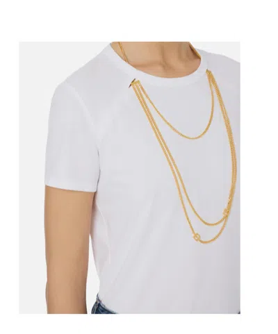 Elisabetta Franchi Logo T-shirt With Gold Chain Detail In White