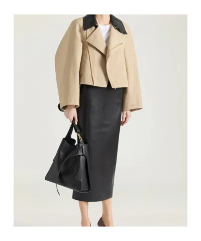 Givenchy Cropped Peacoat With Leather Collar In Cotton And Wool