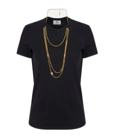 Elisabetta Franchi Logo T-shirt With Chain Detail And Charms