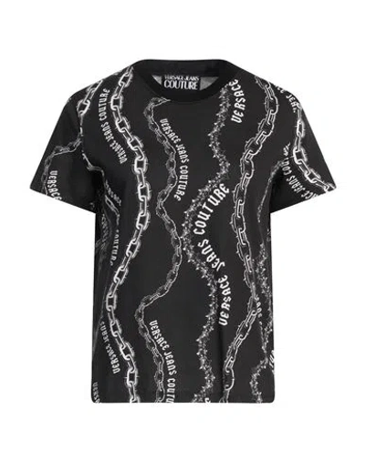 Versace Jeans Couture Chain Print Crewneck Short Sleeve T-shirt In Black