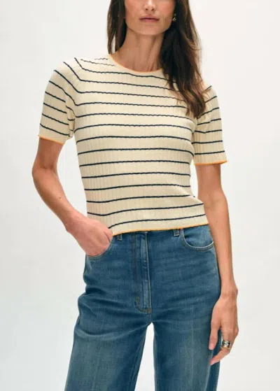 White + Warren Organic Cotton Terry Blend T-shirt In White/navy In Multi