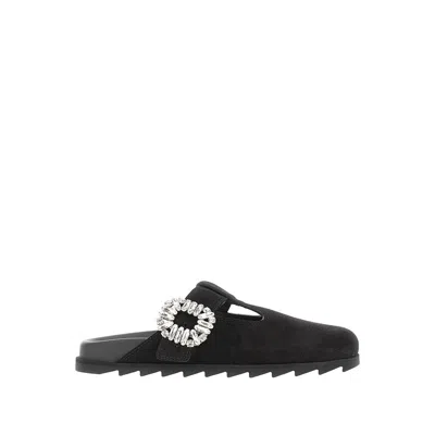 Roger Vivier 'slidy Viv'' Suede Leather Mules