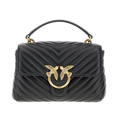 Pinko Foldover Quilted Shoulder Bag With Chain Strap In Black