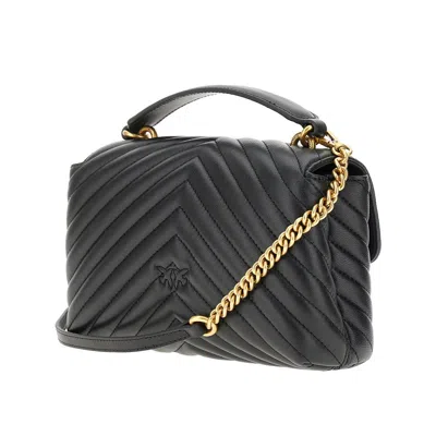Pinko Foldover Quilted Shoulder Bag With Chain Strap In Black