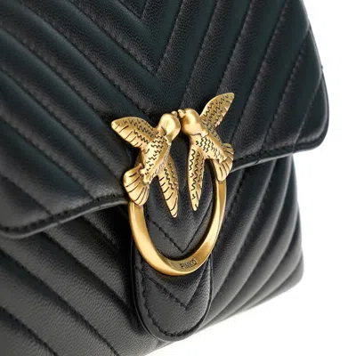 Pinko Foldover Quilted Shoulder Bag With Chain Strap In Black