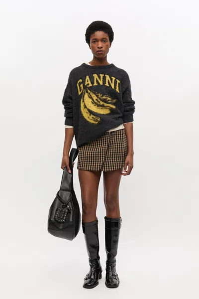 Ganni Jersey With Banana And Logo In Black