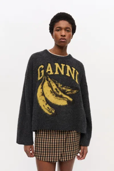 Ganni Jersey With Banana And Logo In Black