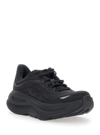 Hoka Bondi 9 Black Low Top Sneakers With Maxi Logo Lettering On The Side In Tech Fabric Unisex In Black
