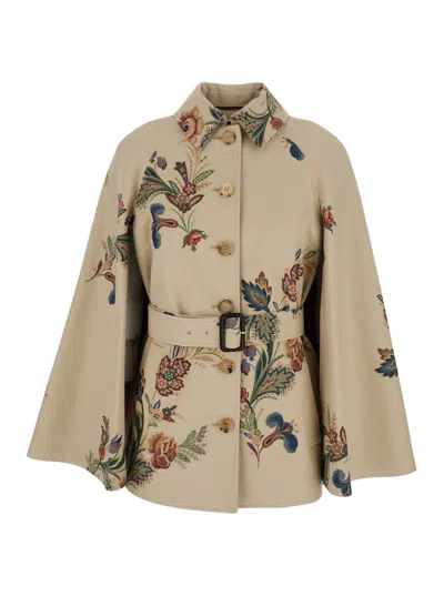 Etro Cape-style Trench Coat With Floral Print