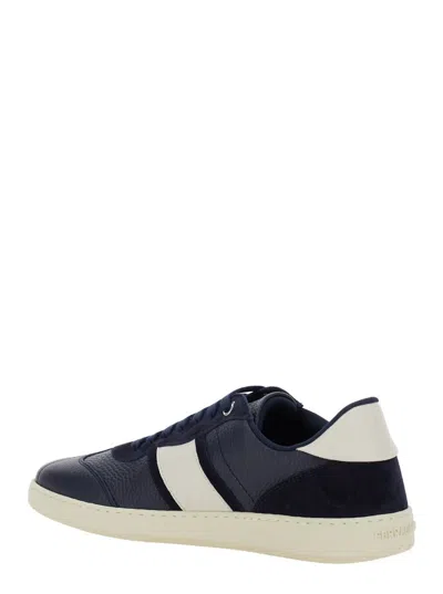Ferragamo Low-top Blue Calfskin Sneakers In Multi