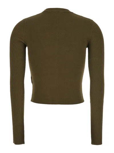 Diesel Ribbed Slim-fit Top With Cut-out Plaque Detail In Green