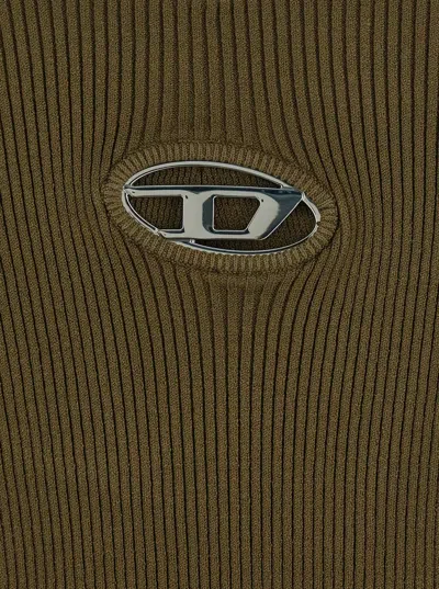 Diesel Ribbed Slim-fit Top With Cut-out Plaque Detail In Green