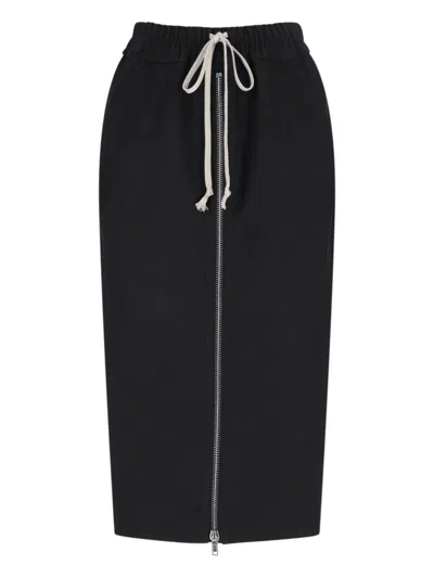Rick Owens Black Concordians Zipped Short Pillar Midi Skirt In Black