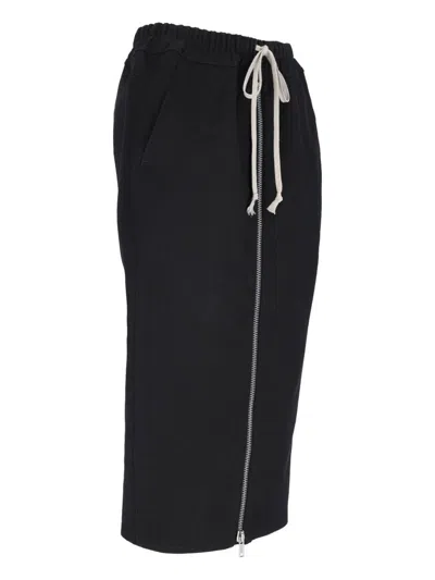 Rick Owens Black Concordians Zipped Short Pillar Midi Skirt In Black