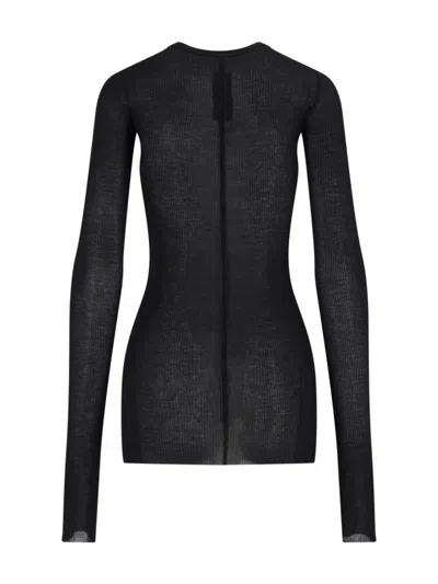 Rick Owens Ribbed Long-sleeve Top With Signature Back Stitching In Black