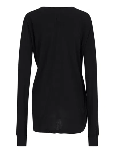 Rick Owens V-neckline Long Sleeves Asymmetric Hem Soft Texture In Black