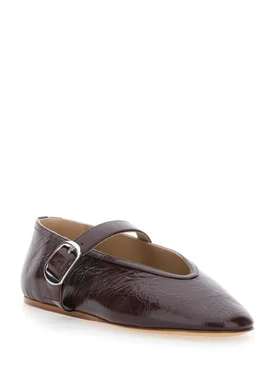 Le Monde Beryl Dark Purple Leather Ballet Flats In Brown